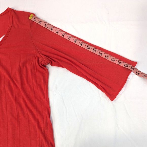 Chicos Womens 2 / Large Coral Orange White Faux Layered 3/4 Sleeve Top Shirt - Picture 7 of 7